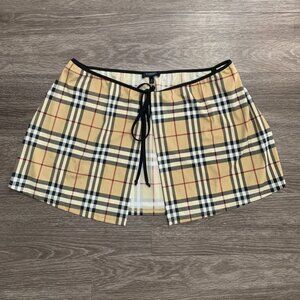 Womens Burberry Nova Check Plaid Elastane Swim Wrap Mini Skirt Sz. M
